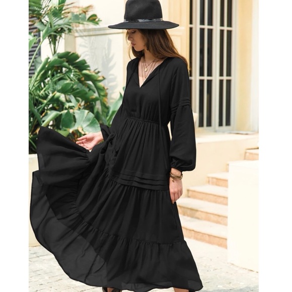 Black Ruffled detailing Maxi Dress - Picture 2 of 3